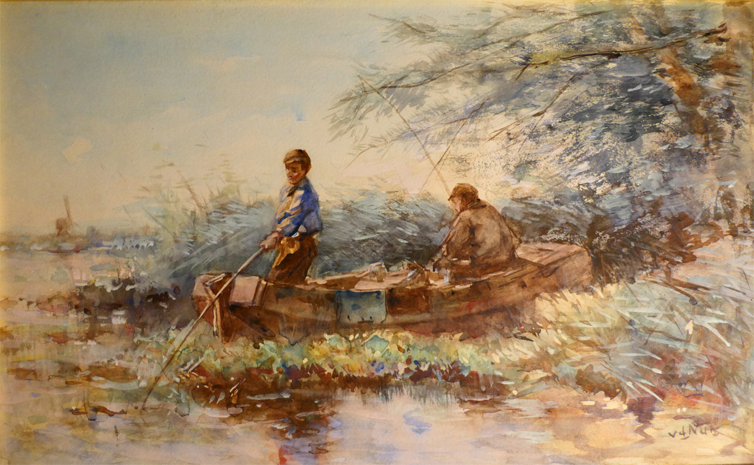 Willem van der Nat - Twee vissers bij een rivier - Liquid Sky Gallery