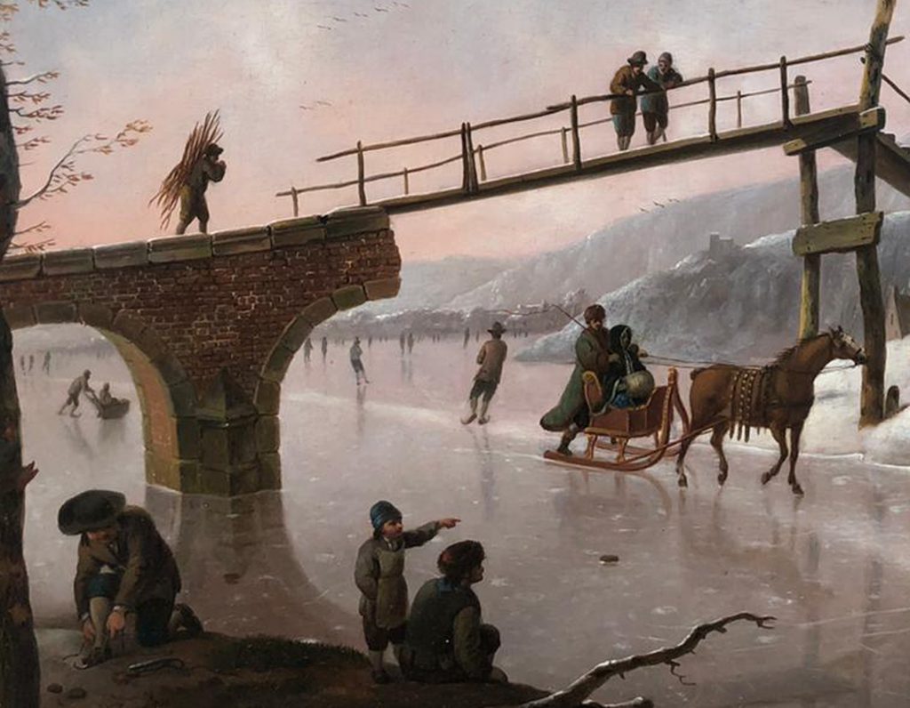 Hendrik Willem Schweickhardt - Een winterdag met vele figuren op het ijs - Liquid Sky Gallery