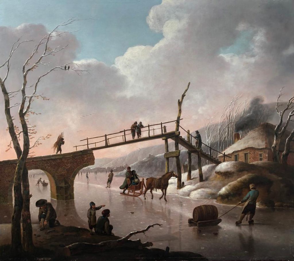 Hendrik Willem Schweickhardt - Een winterdag met vele figuren op het ijs - Liquid Sky Gallery
